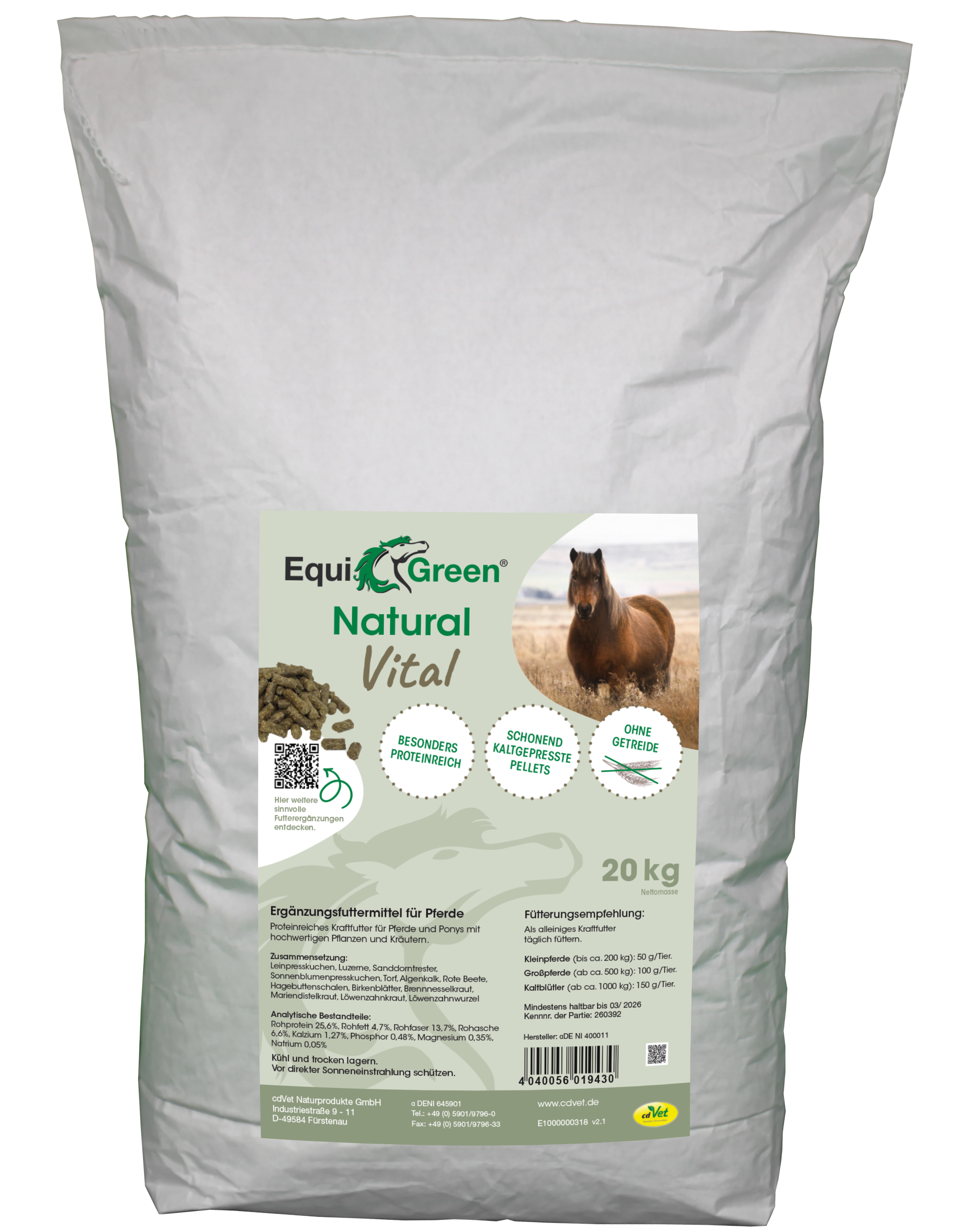 EquiGreen Natural Vital 20kg Produktbild EquiGreen Natural Vital Getreidefrei Pellets 20 kg