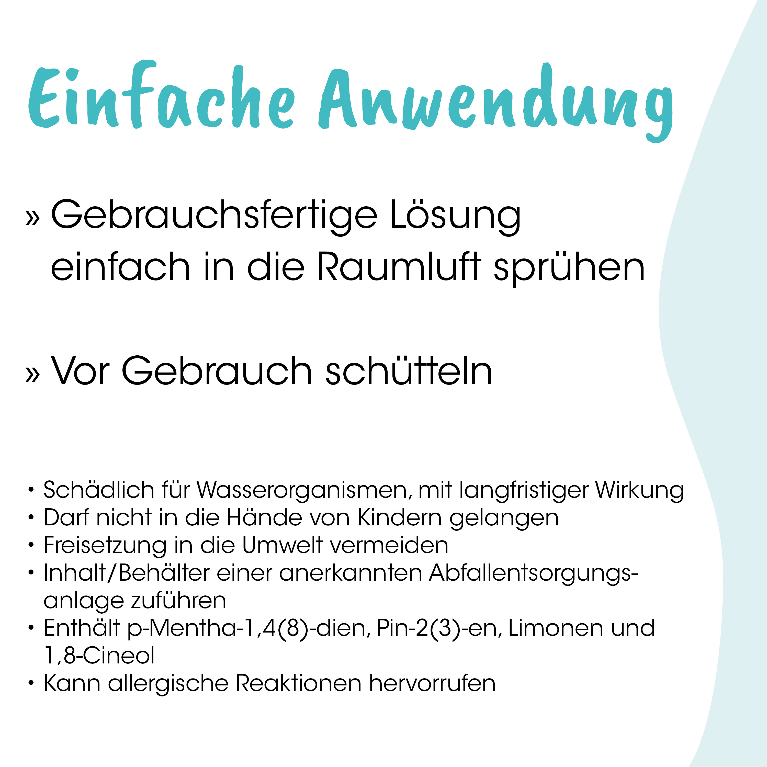 Gebrauchsfertige Lösung, Raumluft, Schutzbehälter, Umweltvermeidung, Abfallentsorgung