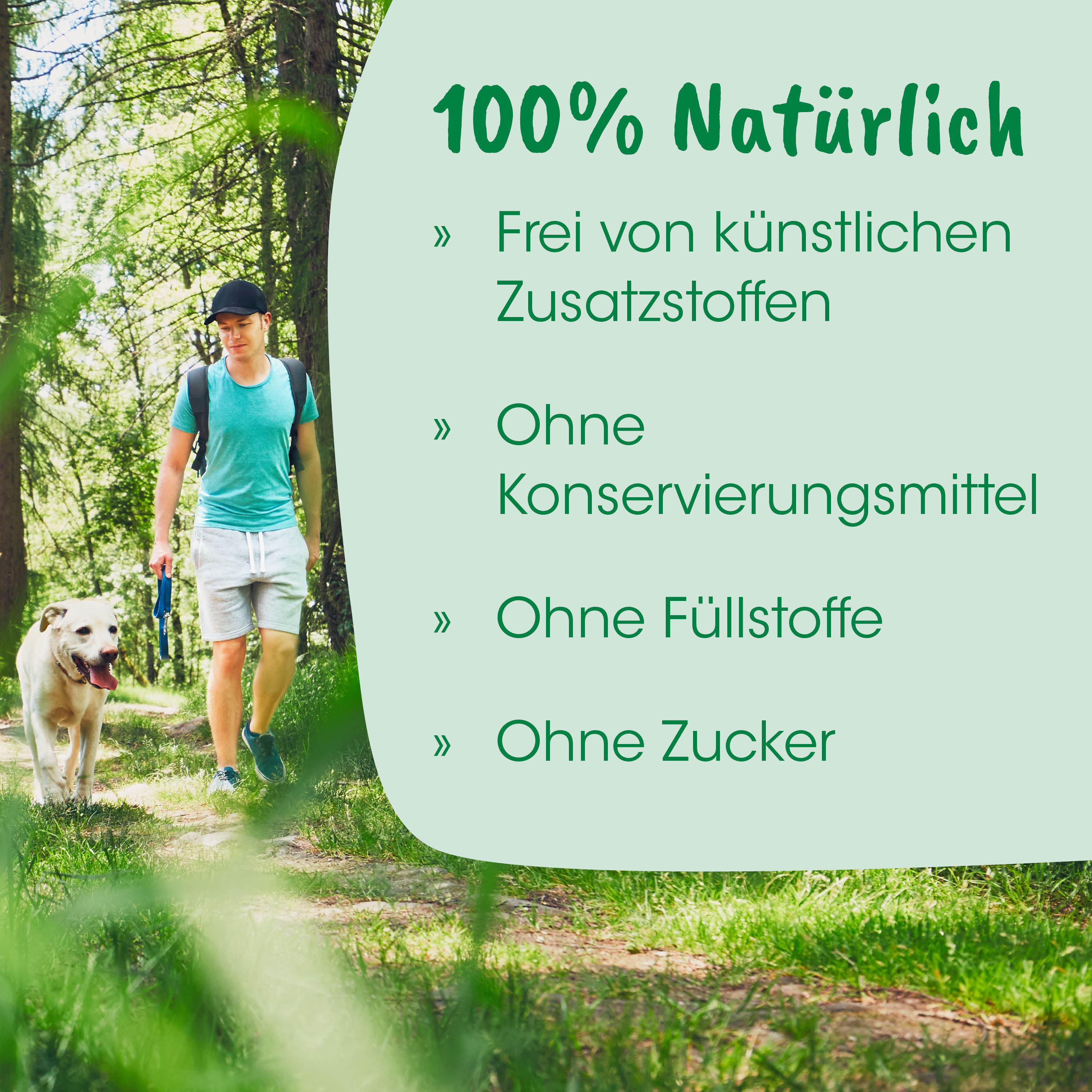 Mann, Rucksack, T-Shirt, Shorts, Hund