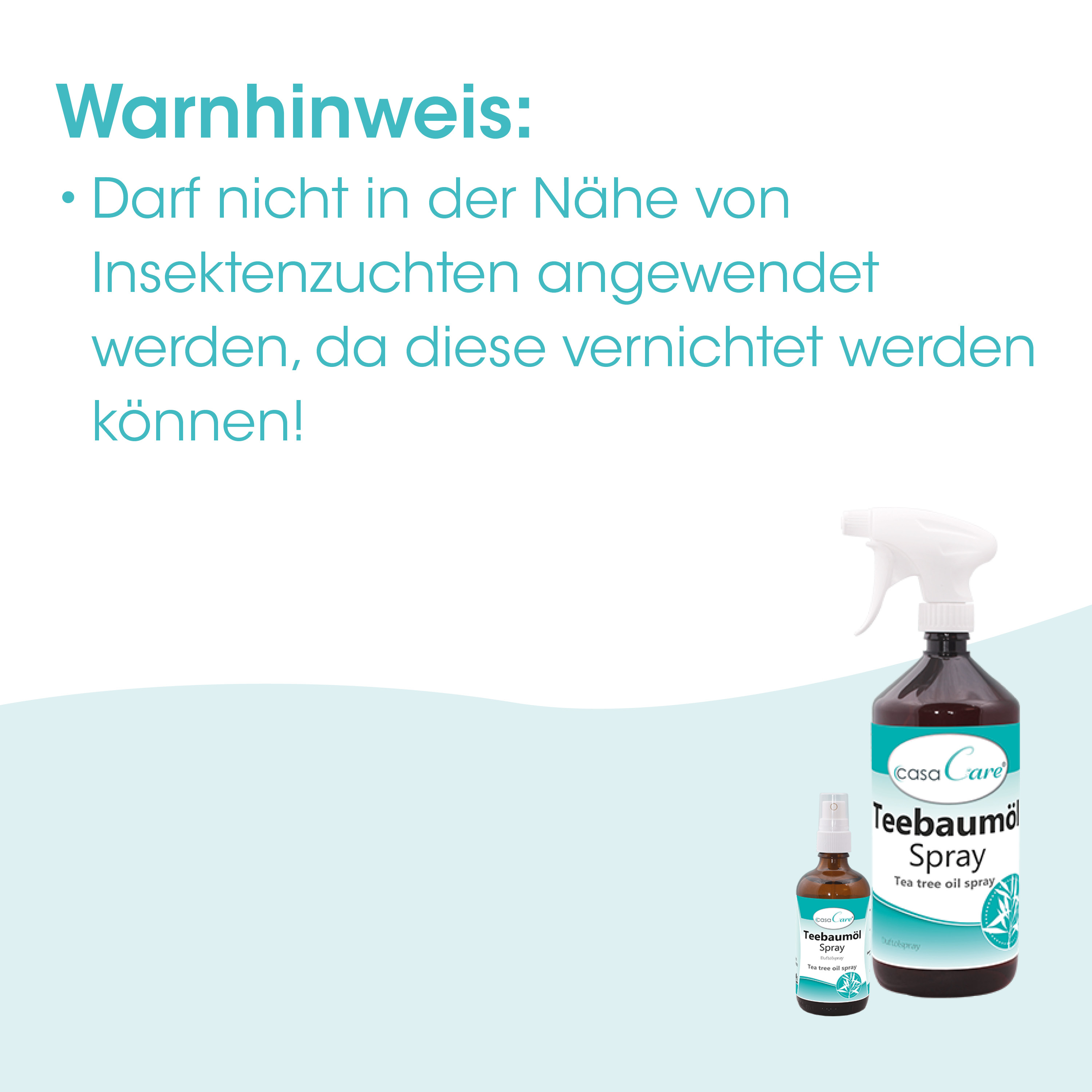 Teebaumöl, Sprühflasche, Braune Glasflasche, Etikett Türkis, ätherisches Öl
