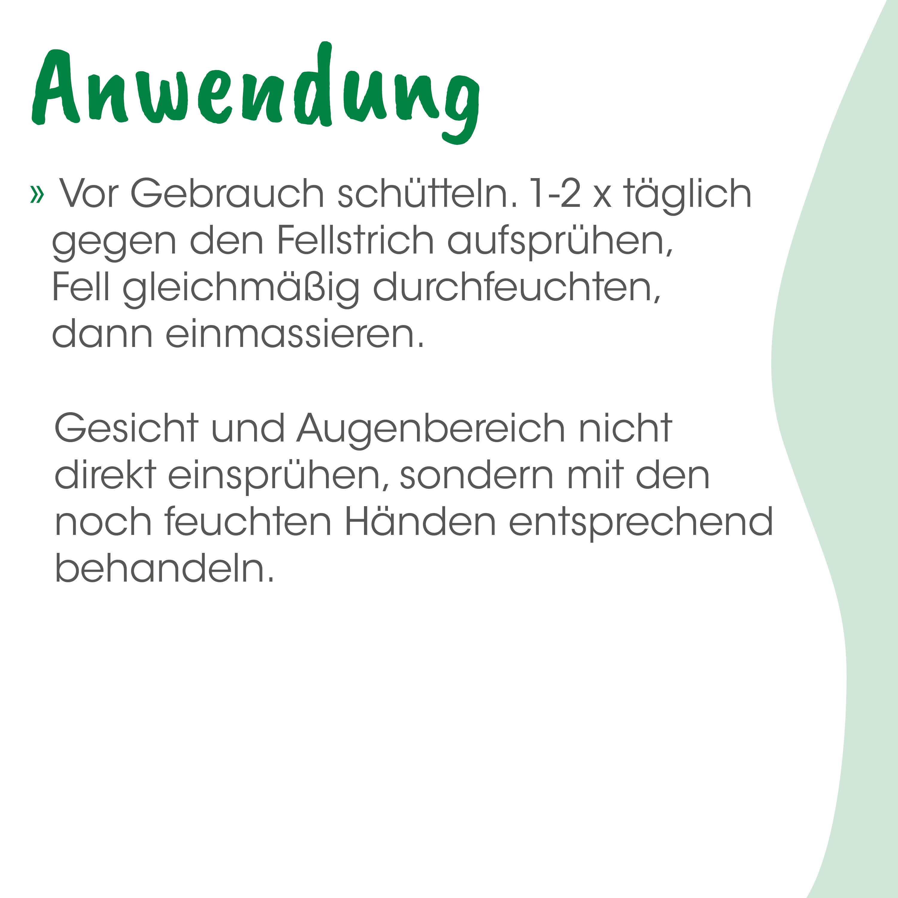 Anwendung, Schüttelbehälter, Fell/Schütteln, Feuchtigkeit, Händchenpflege