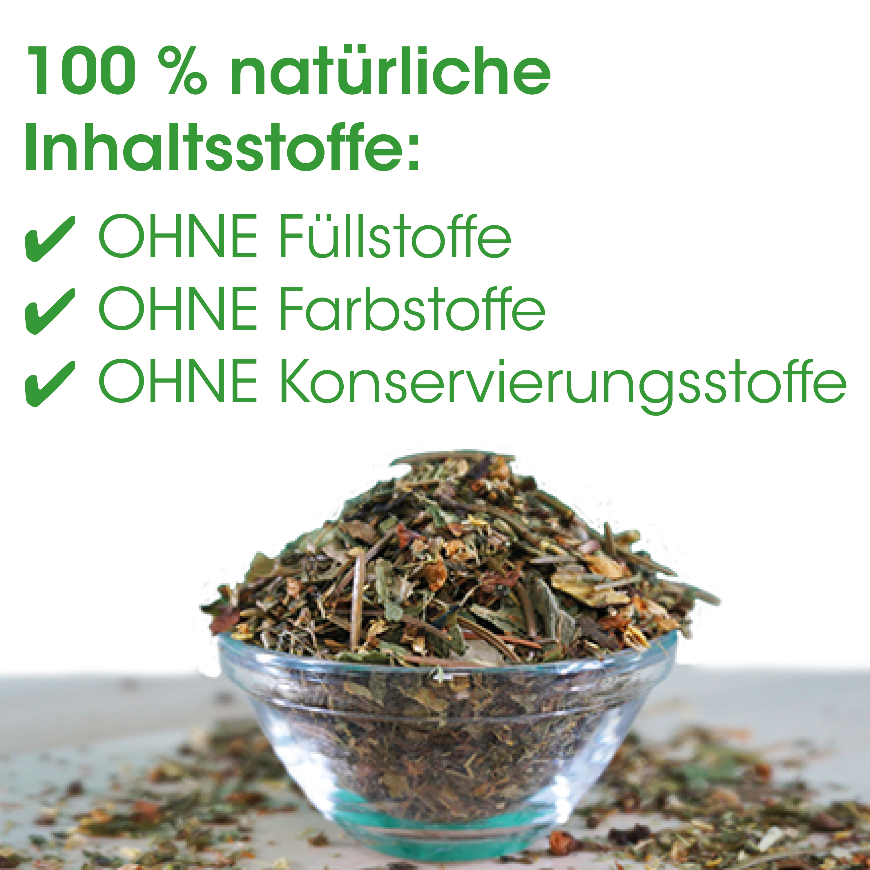 Tee-Mischung, Kräutertee, lose Teeblätter, Grüner Tee, Kräuterpulver