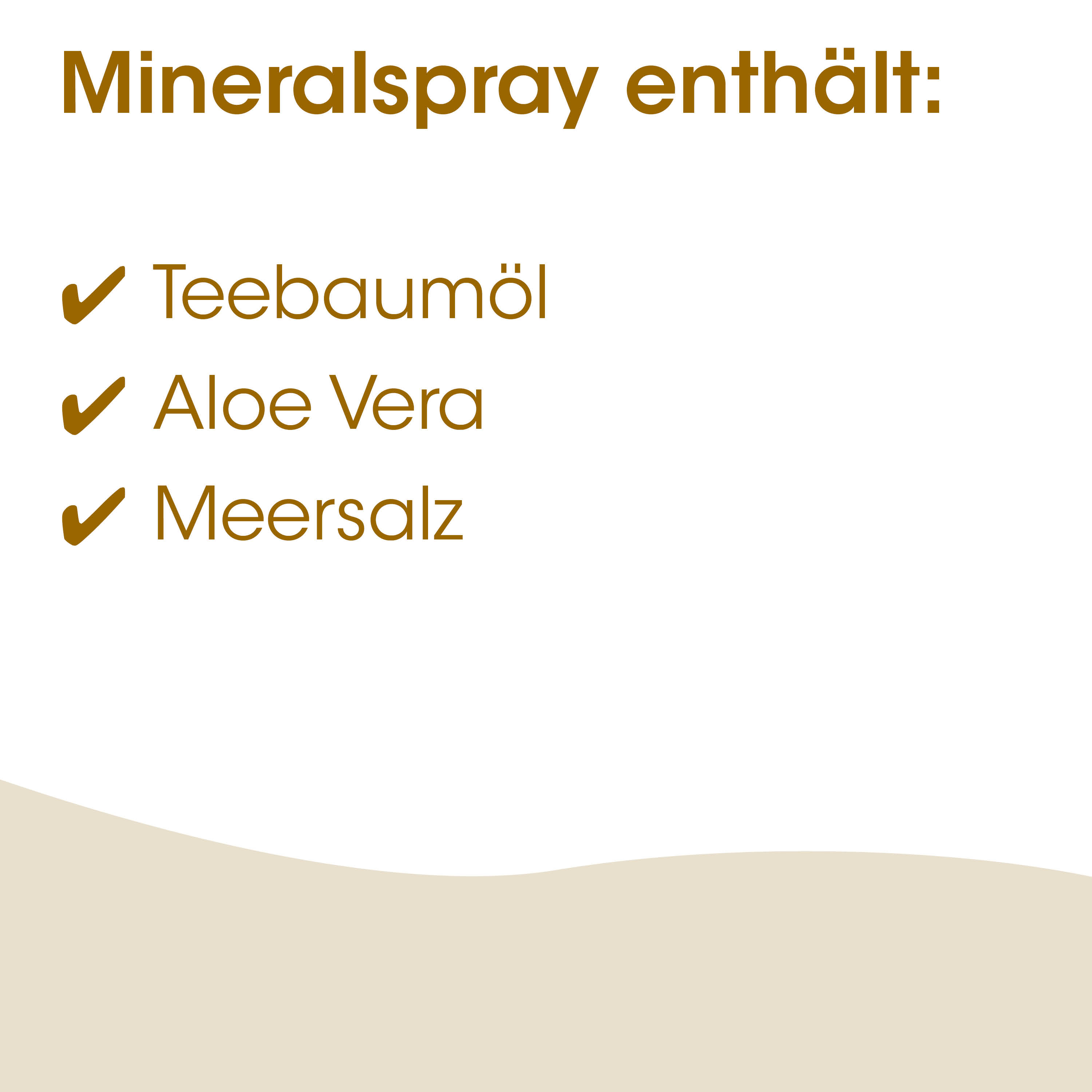 Teebaumöl, Aloe Vera, Meersalz, Mineralspray, Inhaltsstoffe